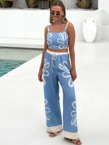 all about you Printed Square Neck Top With Palazzos Co-Ords