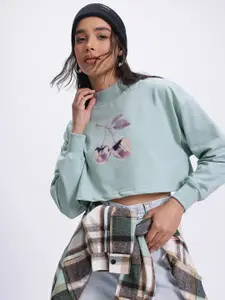 glitchez Comfort Printed Boxy Crop Sweatshirt