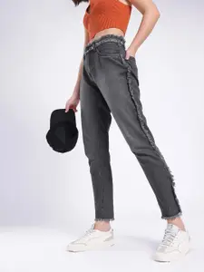 glitchez Women Mom Fit Frayed Light Fade Jeans