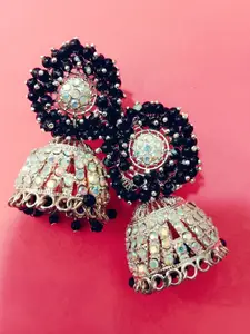 JMBW INTERNATIONAL Gold-Plated Kundan Studded & Artificial Beaded Dome Shaped Jhumkas