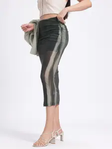 glitchez Dyed Semi-Sheer Midi Mesh Pencil Skirt