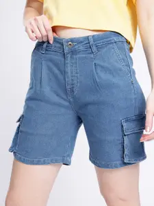 glitchez Women Pleated Cargo Style Denim Shorts