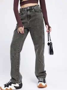 glitchez Women Panelled Straight High-Rise Light Fade Jeans