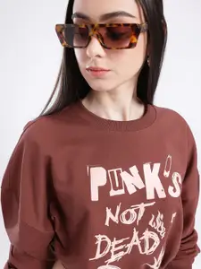 glitchez Typography Printed Cotton Terry Oversized Boxy Fit Crop Sweatshirt