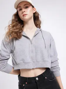 glitchez Hooded Cotton Terry Boxy Crop Sweatshirt