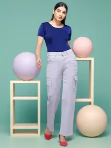 DressBerry Women Super Straight Fit High-Rise Stretchable Cargo Jeans