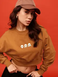 glitchez Printed Cotton Terry Oversized Crop Sweatshirt