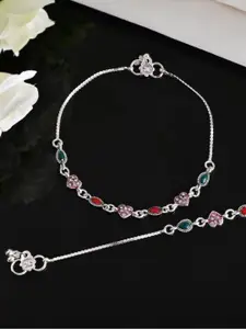 Sangria Silver-Plated Artificial Stones Anklet
