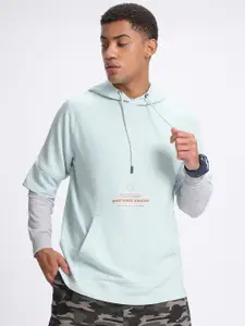 glitchez Drop-Shoulder Sleeves Oversized Fleece Hooded Sweatshirt