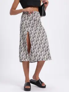 glitchez High Slit Printed Midi A-Line Skirt