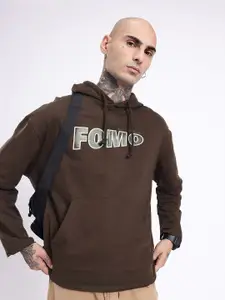 glitchez Typography Printed Hooded Relaxed Fit Sweatshirt