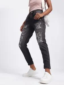 glitchez Women Cropped Highly Distressed Mom Jeans