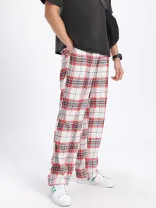 glitchez Men Checked Mid-Rise Wide Leg Track Pants