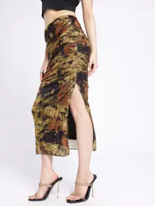 glitchez Gathered Abstract Midi Pencil Skirt