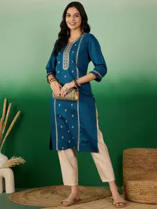 Sangria Zari Work Embroidered Straight Kurta