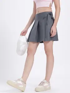 glitchez Pleats Tie-Up Detail Mini A-Line Skirt
