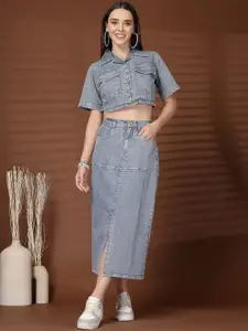 plusS Shirt Collar Shirt With Skirt  Co-Ords