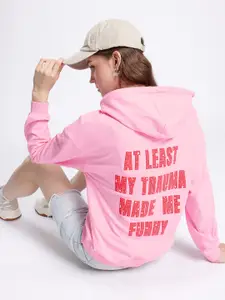 glitchez Typography Printed Cotton Terry Hooded Oversized Sweatshirt