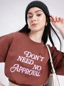 glitchez Typography Printed Cotton Terry Oversized Boxy Fit Crop Sweatshirt