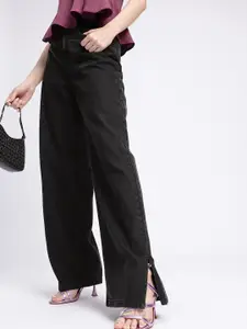 glitchez Women Straight Fit High-Rise Slit Jeans
