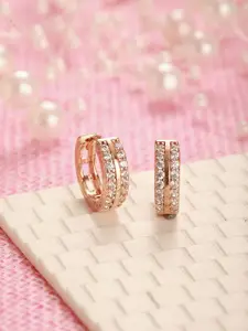 Jazz and Sizzle Rose Gold-Plated American Diamond Studded Circular Shaped Hoop Earrings