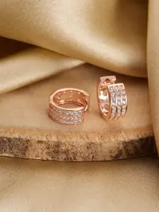 Jazz and Sizzle Rose Gold-Plated American Diamond Studded Circular Shaped Hoop Earrings