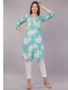 JIDI FASHION Floral Printed Round Neck Straight Kurta