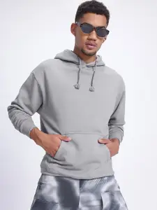 glitchez Drop-Shoulder Sleeves Fleece Hooded Sweatshirt