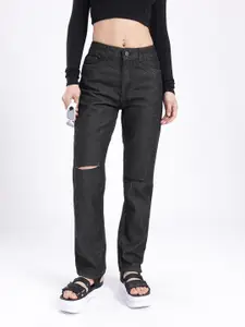 glitchez Women Grunge Straight Fit Slash Knee Jeans