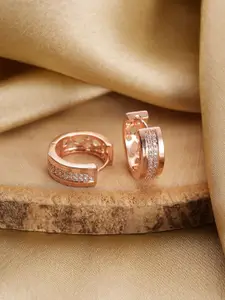 Jazz and Sizzle Rose Gold-Plated American Diamond Studded Contemporary Hoop Earrings