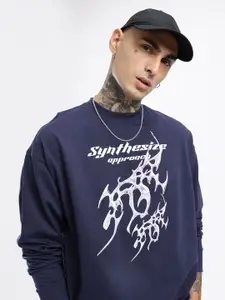 glitchez Typography Printed Cotton Terry Oversized Sweatshirt