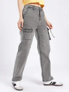 glitchez Women Cargo Fit Light Fade Stretchable Jeans