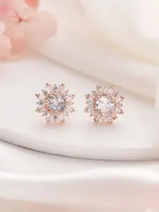 Jazz and Sizzle Rose Gold-Plated American Diamond Studded Floral Studs