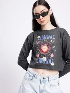 glitchez Printed Cotton Terry Boxy Cropped Sweatshirt
