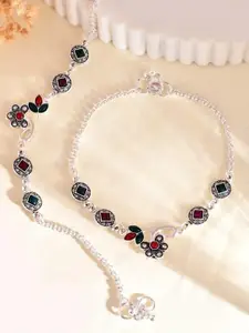 Sangria Silver-Plated Artificial Stones and Beads Anklet
