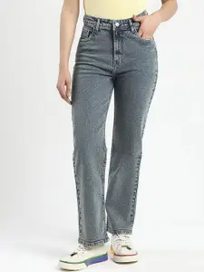 Madame Women Straight Fit Mid-Rise Low Distress Heavy Fade Jeans