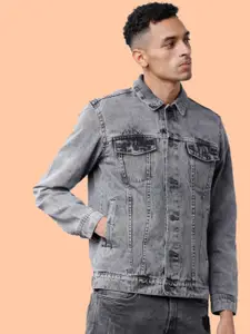 KLIZEN Men Printed Washed Denim Jacket