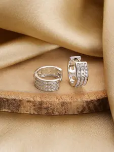 Jazz and Sizzle Silver Plated American Diamond Contemporary Hoop Earrings