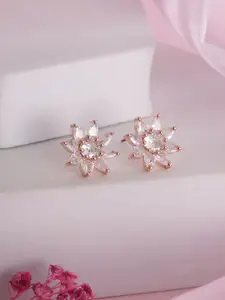 Jazz and Sizzle Rose Gold-Plated Cubic Zirconia-Studded Floral Studs