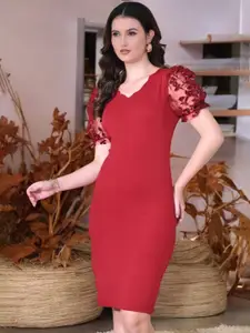 IUGA Puff Sleeve Bodycon Knee Length Dress