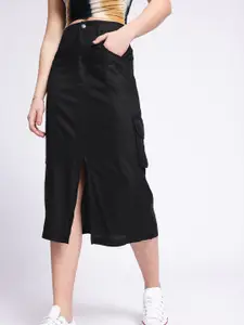 glitchez Women City Fitted Midi Pencil Skirt With Front Slit