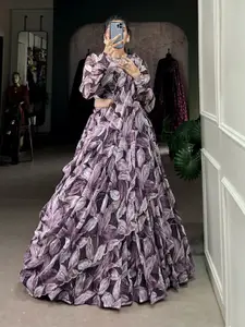 LOOKNBOOK ART Printed Silk Ready to Wear Lehenga With Unstitched Blouse & Dupatta