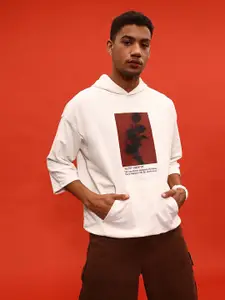 glitchez Printed 3/4th Sleeve Terry Oversized Hooded Sweatshirt