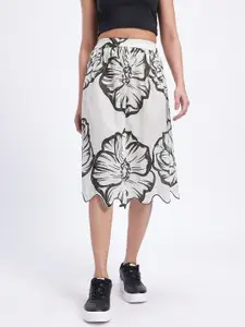 glitchez Floral Print Scalloped Hem A-Line Skirt