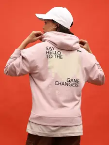 glitchez Print Drop-Shoulder Sleeves Oversized Hooded Sweatshirt