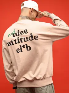 glitchez Typography Printed Cotton Terry Oversized Fit Sweatshirt