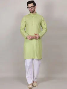 4u Fashion Geometric Woven Design Band Collar Straight Kurta With Trouser