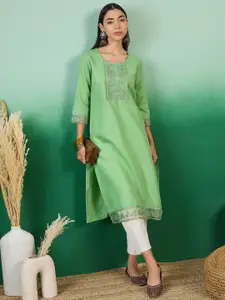 Sangria Embroidered Cotton Straight Kurta