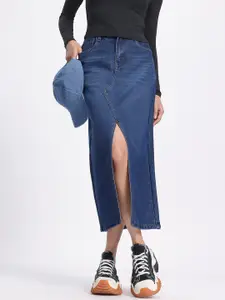 glitchez Front Slit Straight Midi Skirt