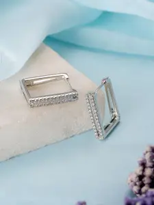 Jazz and Sizzle Rhodium Plated American Diamond Geometric Hoop Earrings